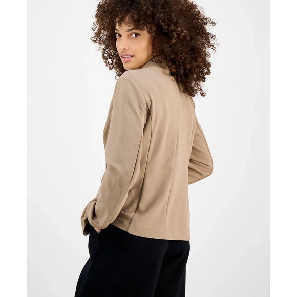 Bar III Women's Petite Peak-Lapel Open-Front Formal Casual Blazer Warm Ginger PM - Picture 3 of 10